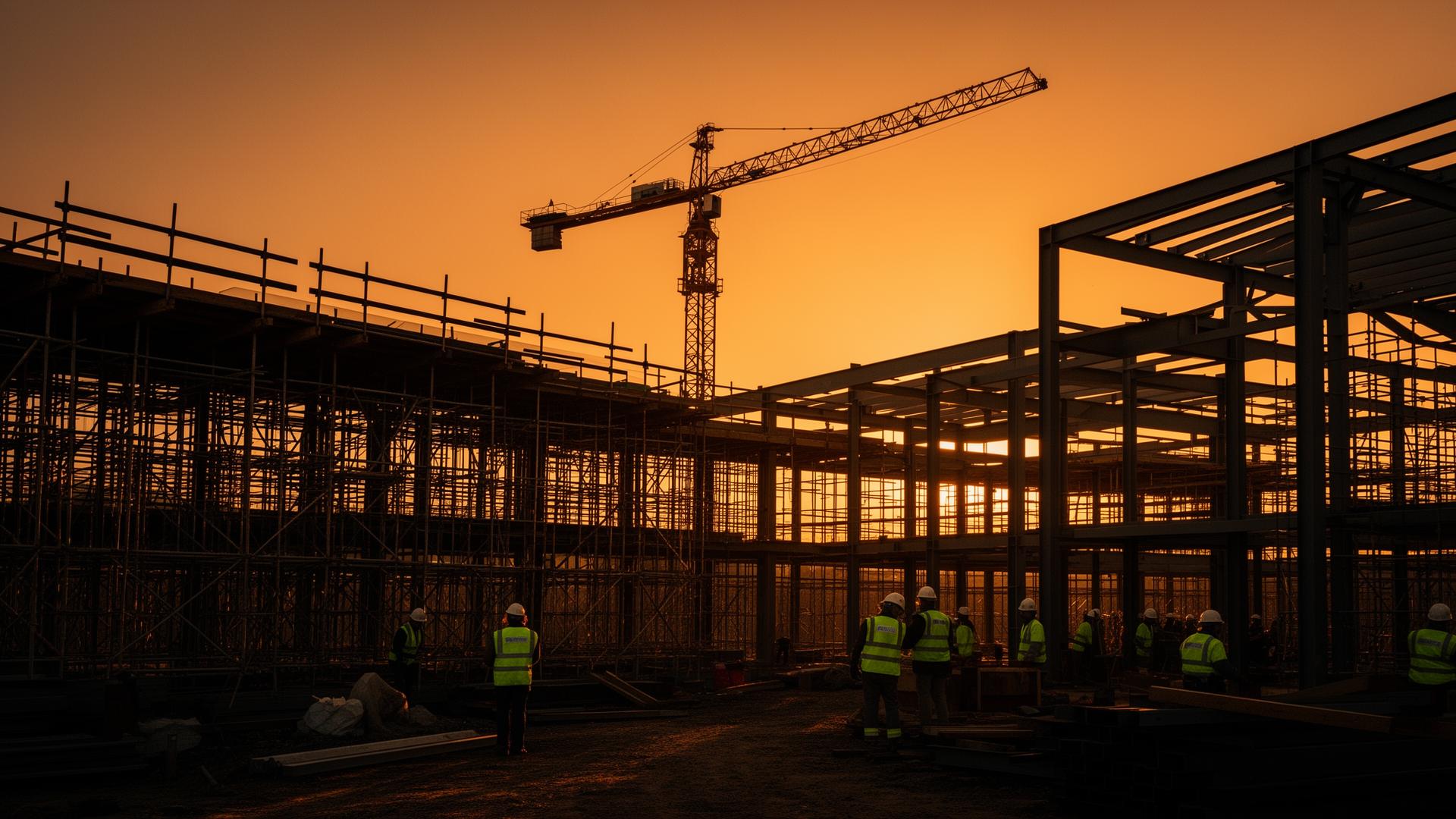 Construction site at sunset